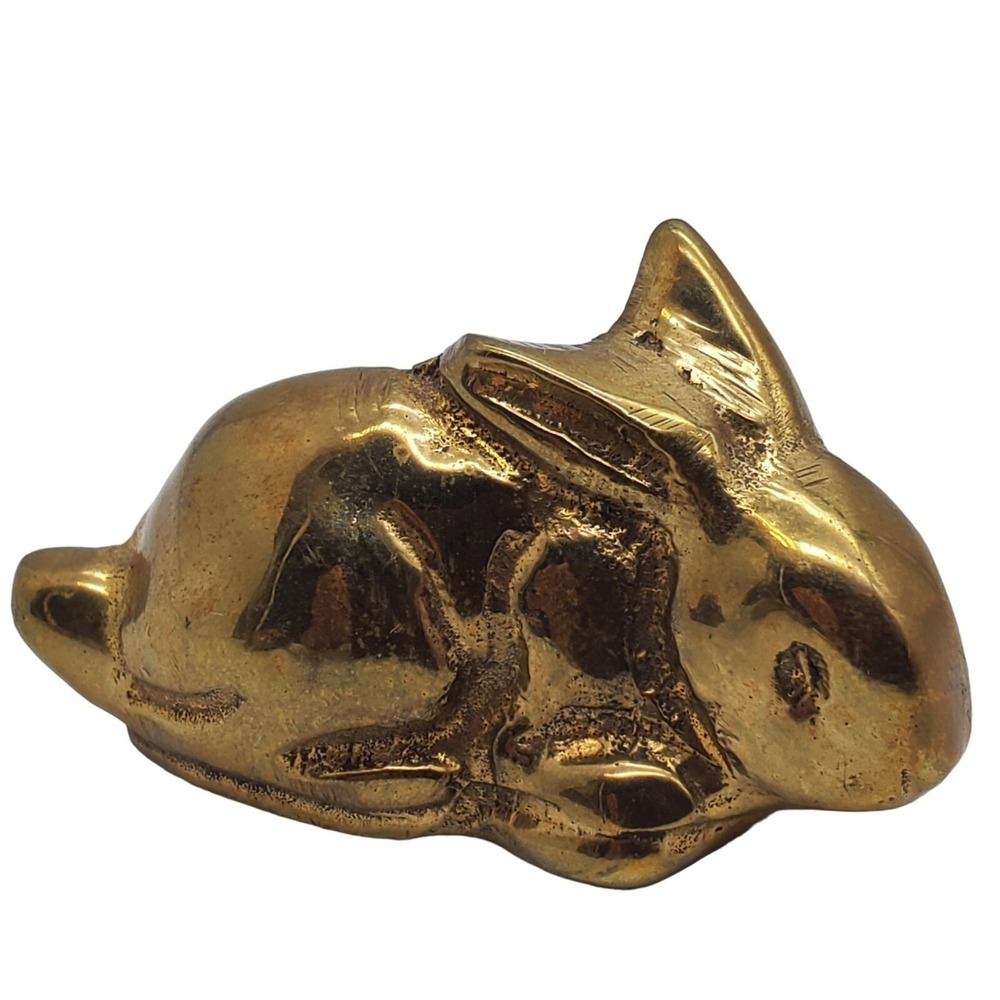Solid Brass‎ Rabbit Figurine Paperweight Small Bunny Decor Sculpture Cottagecore